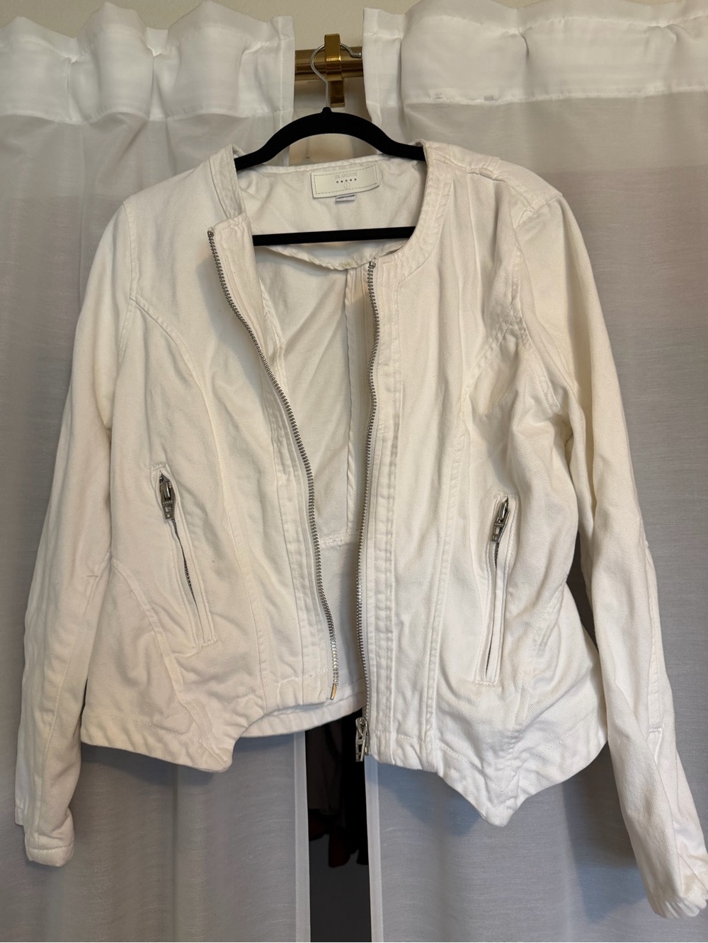 Blank NYC Off-White Zip-Front Leather Jacket large